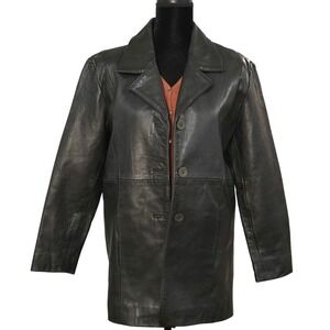 KC Collections Vintage Black Leather Blazer Jacket Womens Size‎ S Y2k Minimalist